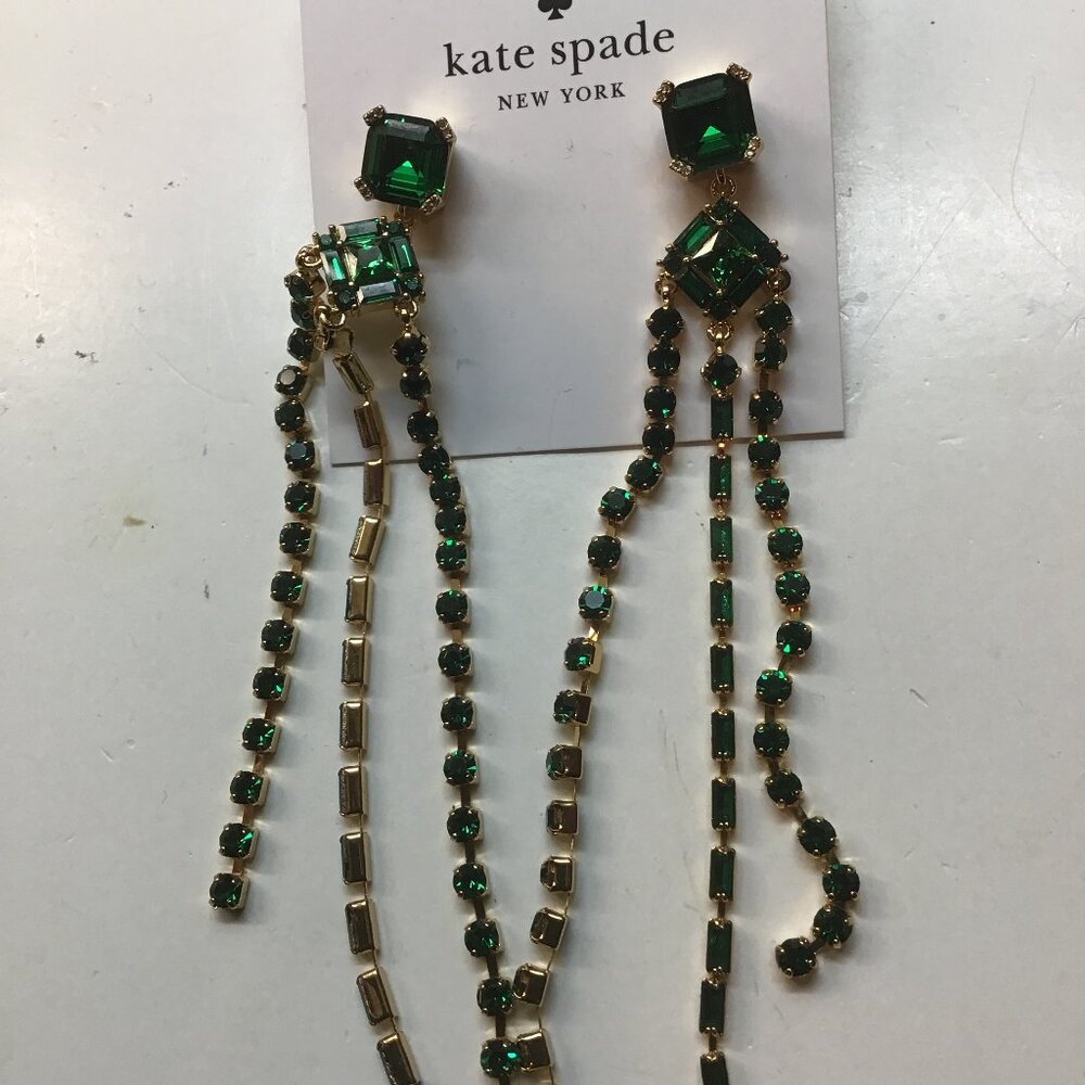 Kate Spade New Linear Emerald Double Square with Trailers Earrings
